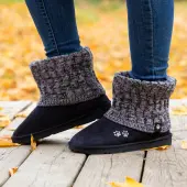Paw Print Knit Ankle Boots - Black - 10