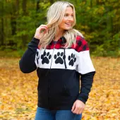 Paw Print Plaid Zip Hoodie - Red - Paw Print - S