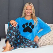Polka Dot Paw Print Women's Fleece Pajama Set - Blue - 3X