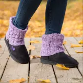 Paw Print Knit Ankle Boots - Black/Purple - 11