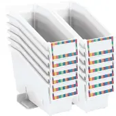 Durable Book And Binder Holder With Stabilizer Wing and Label Holder 12 Pack Color White by Really Good Stuff LLC