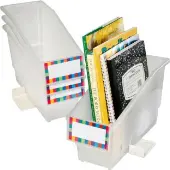 Durable Book And Binder Holder With Stabilizer Wing and Label Holder Clear 4 bins 8 labels by Really Good Stuff LLC