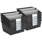 12 Pack Single Color Picture Book Classroom Library Bins With Dividers Color Black by Really Good Stuff LLC