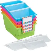 Chapter Book Library Bins With Dividers Neon 4 bins with dividers by Really Good Stuff LLC