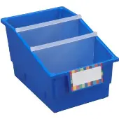 12 Pack Single Color Chapter Book Library Bins With Dividers Color Blue by Really Good Stuff LLC