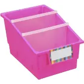 12 Pack Single Color Chapter Book Library Bins With Dividers Color Pink Neon by Really Good Stuff LLC