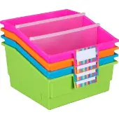 Picture Book Library Bins With Dividers Neon Set Of 4 by Really Good Stuff LLC