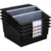 4 Pack Single Color Picture Book Classroom Library Bins With Dividers Color Black by Really Good Stuff LLC