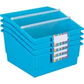4 Pack Single Color Picture Book Classroom Library Bins With Dividers Color Blue Neon by Really Good Stuff LLC