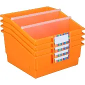 4 Pack Single Color Picture Book Classroom Library Bins With Dividers Color Orange by Really Good Stuff LLC
