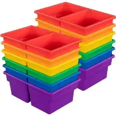 Two Compartment All Purpose Bins 6 Colors Set Of 12 by Really Good Stuff LLC
