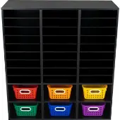 Black 27 Slot Mail And Supplies Center With 6 Cubbies And Baskets 6 Colors by Really Good Stuff LLC