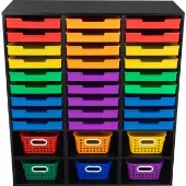 Black 27 Slot Mail And Supplies Center With 27 Trays 6 Cubbies And Baskets Grouping 1 mail center 27 trays 6 baskets by Really Good Stuff LLC