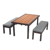 Outdoor Wicker Dining Set 3 Piece Set with Table and 2 Benches Preschool Height by Excellerations