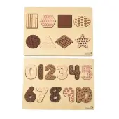 Wood Wonders Shapes and Numbers Puzzles Natural Set of 2 by Excellerations