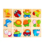 Handy Wooden Block Puzzles 12 Piece Set with Storage Shelf by Viga