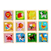 Wooden Mini Flat Puzzle 12 Piece Set with Storage Shelf by Viga