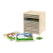 9 Piece Wooden Puzzle Set of 12 with Storage Shelf by Viga