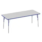 30 x 72 Rectangle Table Color Gray Top with Blue Edge by Factory Direct Partners