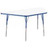 30 x 60 Trapezoid Dry Erase Activity Table with Adjustable Standard Swivel Glide Legs White Blue by Factory Direct Partners