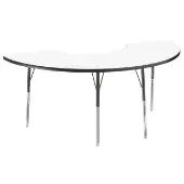 36 x 72 Half Moon Dry Erase Activity Table with Adjustable Standard Swivel Glide Legs White Black by Factory Direct Partners