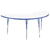 36 x 72 Half Moon Dry Erase Activity Table with Adjustable Standard Swivel Glide Legs White Blue by Factory Direct Partners