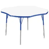 48 x 48 Clover Dry Erase Activity Table with Adjustable Standard Swivel Glide Legs White Blue by Factory Direct Partners