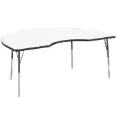 48 x 72 Kidney Dry Erase Activity Table with Adjustable Standard Swivel Glide Legs White Black by Factory Direct Partners