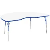 48 x 72 Kidney Dry Erase Activity Table with Adjustable Standard Swivel Glide Legs White Blue by Factory Direct Partners
