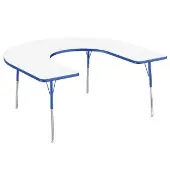 60 x 66 Horseshoe Dry Erase Activity Table with Adjustable Standard Swivel Glide Legs White Blue by Factory Direct Partners