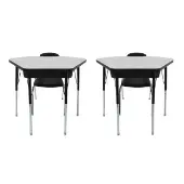 Petal Desk and 12 Stack Chair Set Gray Black 2 Pack 4 Piece by Factory Direct Partners