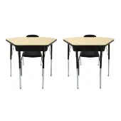 Petal Desk and 16 Stack Chair Set Maple Black 2 Pack 4 Piece by Factory Direct Partners