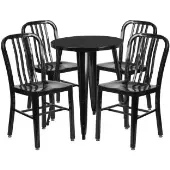 Thomas Commercial Grade 24 Round Metal Indoor Outdoor Table Set with 4 Vertical Slat Back Chairs Color Black by Really Good Stuff LLC