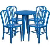 Thomas Commercial Grade 24 Round Metal Indoor Outdoor Table Set with 4 Vertical Slat Back Chairs Color Blue by Really Good Stuff LLC