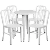 Thomas Commercial Grade 24 Round Metal Indoor Outdoor Table Set with 4 Vertical Slat Back Chairs Color White by Really Good Stuff LLC