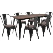 Bailey 3025 x 60 Metal Table Set with Wood Top and 6 Stack Chairs Color Black by Really Good Stuff LLC