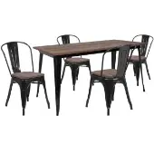 Bailey 3025 x 60 Metal Table Set with Wood Top and 4 Stack Chairs Color Black by Really Good Stuff LLC