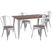 Bailey 3025 x 60 Metal Table Set with Wood Top and 4 Stack Chairs Color Silver by Really Good Stuff LLC