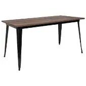 Kenneth 3025 x 60 Rectangular Metal Indoor Table with Walnut Rustic Wood Top Color Oak Top with Black Edge by Really Good Stuff LLC