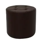Tufted Round Ottoman 16 Height Distressed Leather Color Brown by Factory Direct Partners