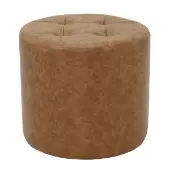 Tufted Round Ottoman 16 Height Distressed Leather Color Camel by Factory Direct Partners