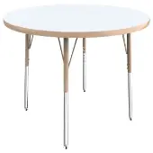 36 Round Dry Erase Activity Table with Adjustable Standard Swivel Glide Legs White Maple by Factory Direct Partners