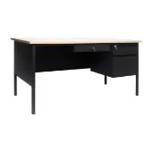 30x60 Right Side Single Pedestal Desk with 3 Locking Drawers White Oak Top and Black Frame by Really Good Stuff LLC