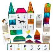 Magnetic Tiles Letters Numbers and Animals Tile Toppers Kit 260pcs by Discount School Supply