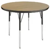 36 Round T Molding Activity Table with Adjustable Standard Swivel Glide Legs Pasadena Oak Black by Factory Direct Partners