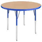 36 Round Thermofused Woodgrain Activity Table with Adjustable Standard Legs Color Blue by Factory Direct Partners