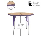 36 Round Thermofused Woodgrain Activity Table with Adjustable Standard Legs Color Purple by Factory Direct Partners