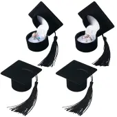 4Pcs Doctoral Hat Shaped Velvet Jewelry Ring Storage Boxes