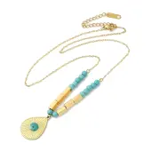 Enamel Teardrop with Synthetic Turquoise Beaded Pendant Necklace