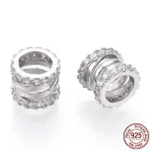 Rhodium Plated 925 Sterling Silver Micro Pave Cubic Zirconia Beads